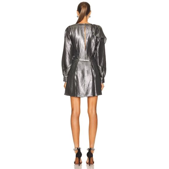 NWT IRO Kinao Silk Mini Dress Silver & Metallic Black Size US 2 France 36 $695 - Picture 3 of 10